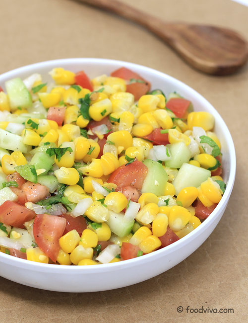 Corn Salad Recipe - with Fresh Sweet Corn, Tomato and Cucumber